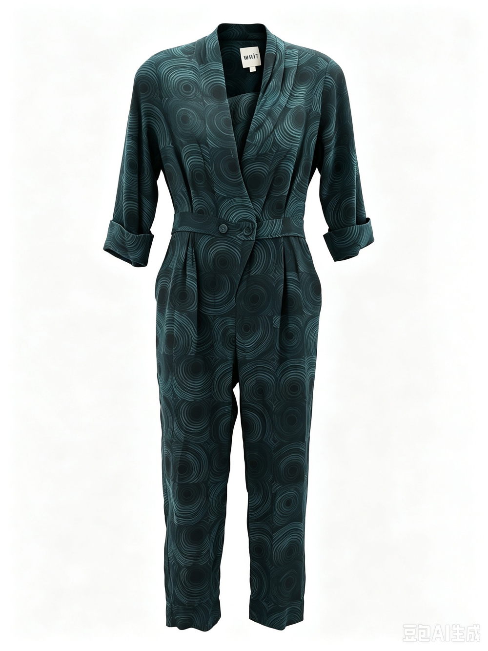 WHiT Ovi Teal Patterned Long Sleeve Jumpsuit